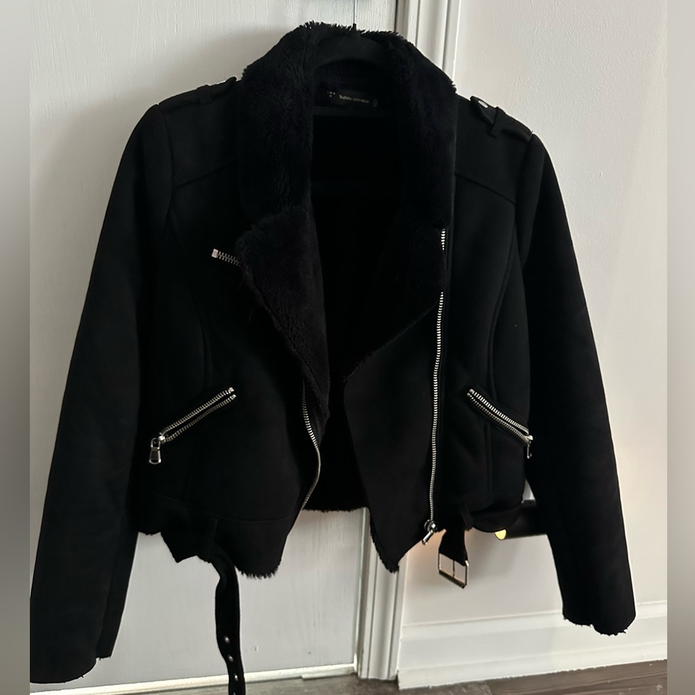 Women's Black Suede ZARA jacket with Zipper Details